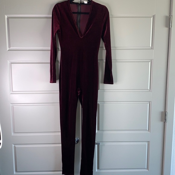 Velvet Burgundy Jumpsuit - Picture 2 of 4